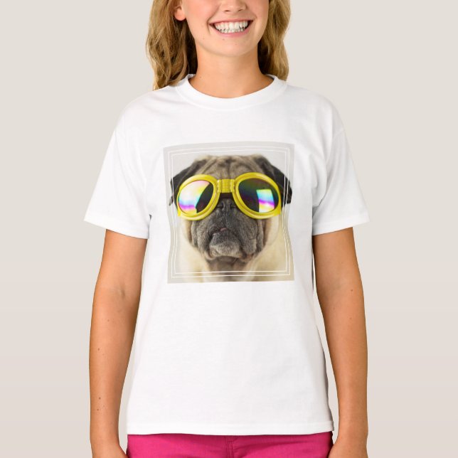 Mops mit Goggles T-Shirt (Vorderseite)