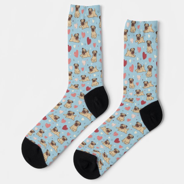 Mops mit Herzen Valentinstag Socken (Linkes Detail)