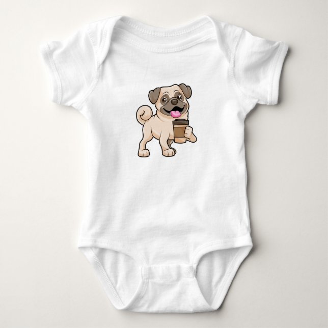 Mops mit Kaffee zum Mitnehmen Baby Strampler (Vorderseite)