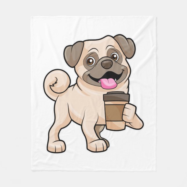 Mops mit Kaffee zum Mitnehmen Fleecedecke (Vorderseite)