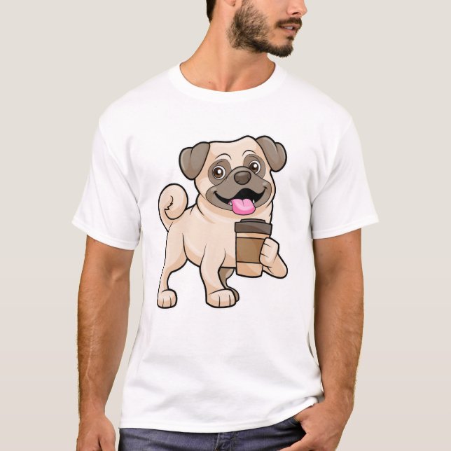 Mops mit Kaffee zum Mitnehmen T-Shirt (Vorderseite)