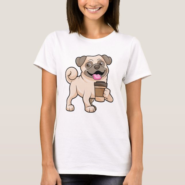 Mops mit Kaffee zum Mitnehmen T-Shirt (Vorderseite)