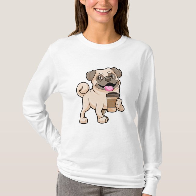 Mops mit Kaffee zum Mitnehmen T-Shirt (Vorderseite)