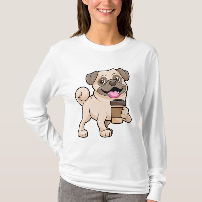 Mops mit Kaffee zum Mitnehmen T-Shirt (Vorderseite)