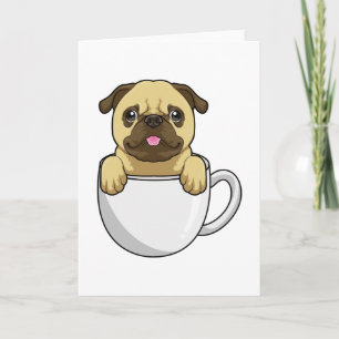 Mops mit Kaffeetasse Karte