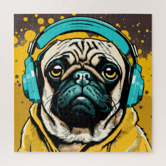 Mops mit Kopfhörer Puzzle