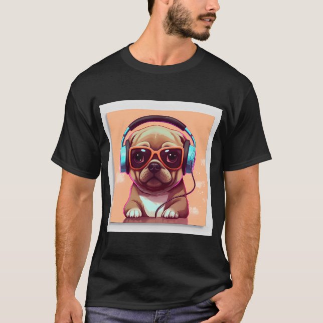 Mops mit Kopfhörern 3 T-Shirt (Vorderseite)