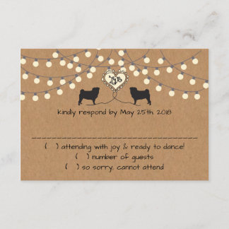 Mops mit Party Lights Response Card Einladung