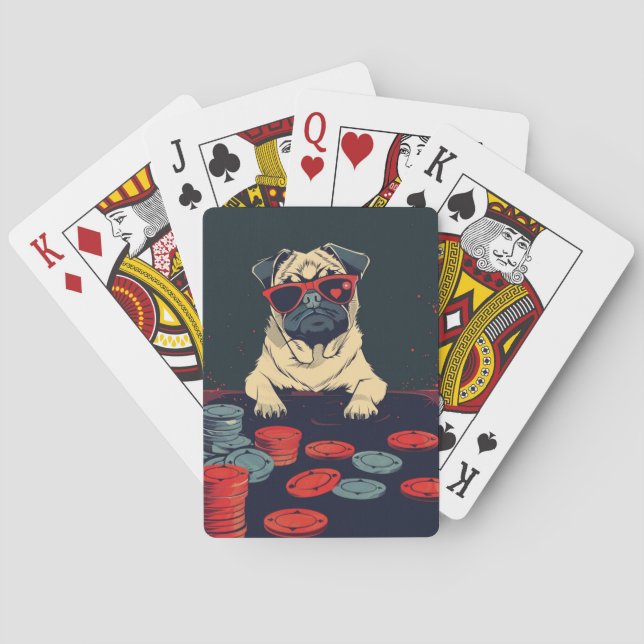 Mops mit Poker Chips Spielkarten (Rückseite)