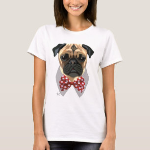 Mops mit Red Gepunktet Bow Krawatte T-Shirt