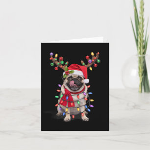 Mops mit Rentierfäusten im Weihnachtslieg Karte