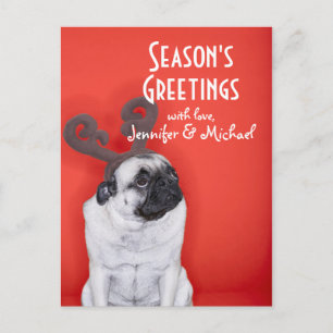 Mops mit Rentiergeweih Postkarte