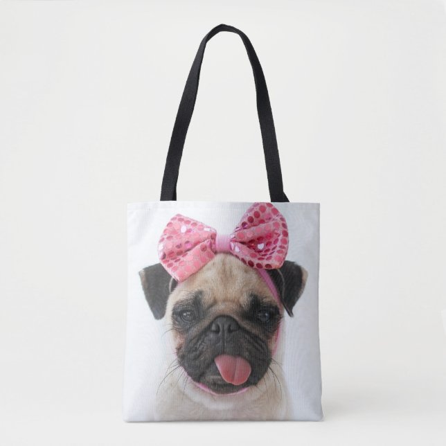 Mops mit rosa Bow (Vorderseite)