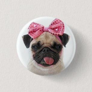 Mops mit rosa Bow Button