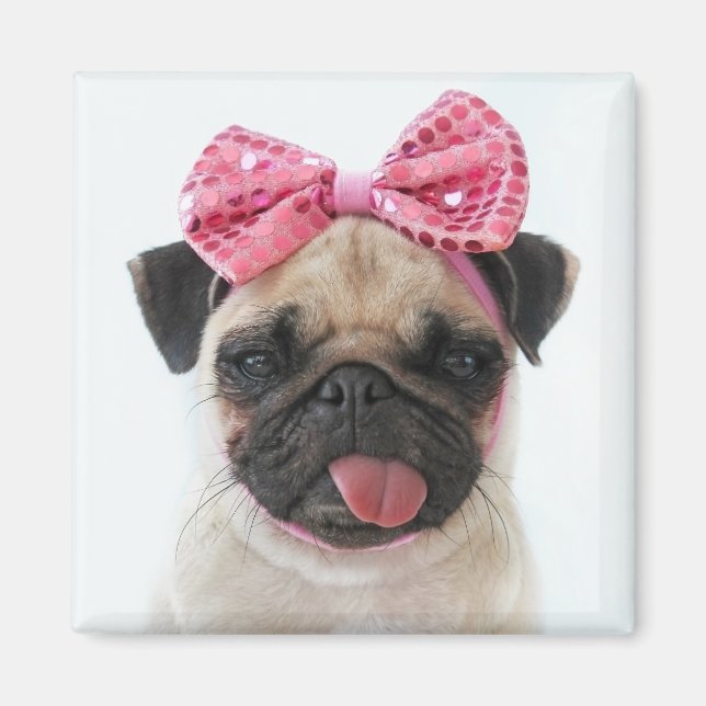 Mops mit rosa Bow Magnet (Vorne)