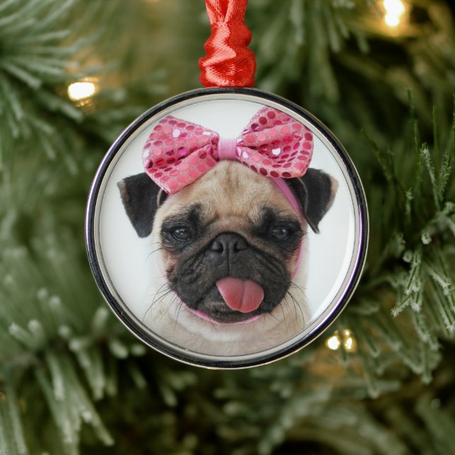 Mops mit rosa Bow Ornament Aus Metall (Baum)
