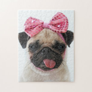 Mops mit rosa Bow Puzzle