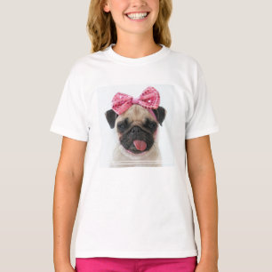 Mops mit rosa Bow T-Shirt