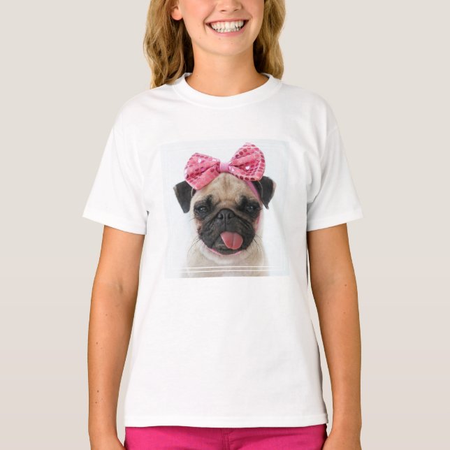 Mops mit rosa Bow T-Shirt (Vorderseite)