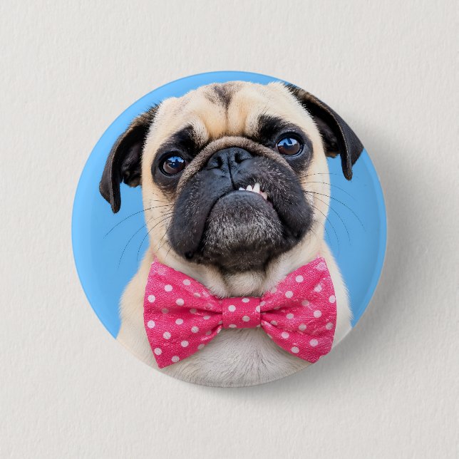 Mops mit rosa Fliege Button (Vorderseite)