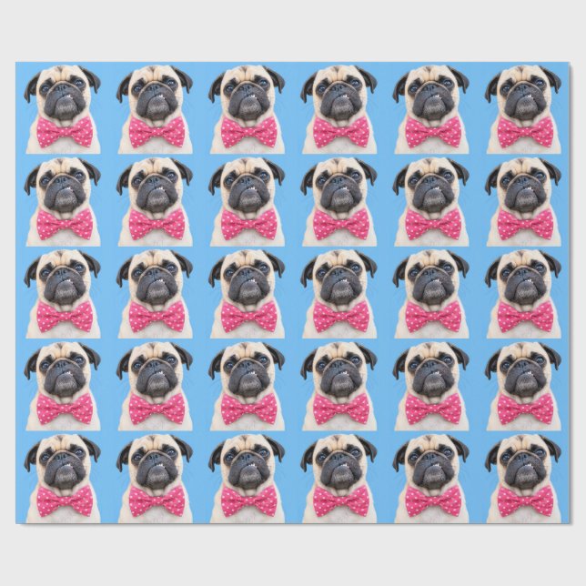 Mops mit rosa Fliege Geschenkpapier (Flach)