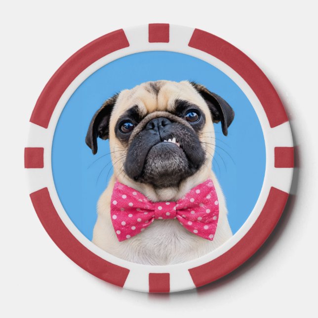 Mops mit rosa Fliege Pokerchips (Vorderseite)