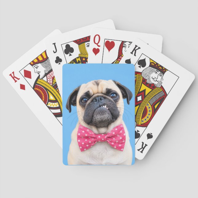 Mops mit rosa Fliege Spielkarten (Rückseite)