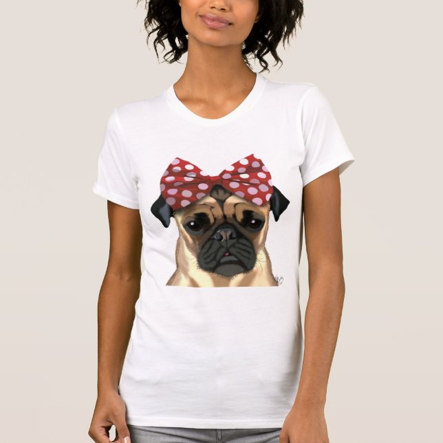 Mops mit rotem Spott auf Kopf T-Shirt (Vorderseite)