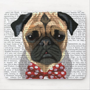 Mops mit roter gepunkteter Bogen-Krawatte Mousepad