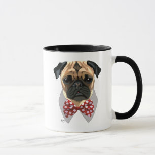 Mops mit roter gepunkteter Bogen-Krawatte Tasse