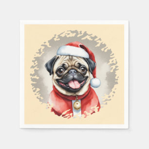 Mops mit Santa-Claus-Kostüm - Weihnachten 1 Serviette