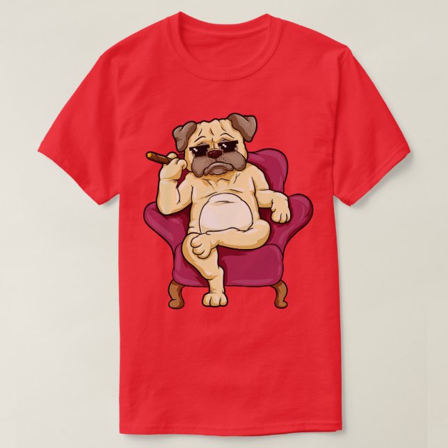 Mops mit Sonnenbrille und Zigarre T-Shirt (Design vorne)