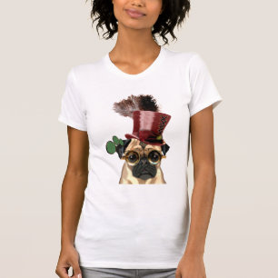 Mops mit Steampunk Art-Spitzenhut T-Shirt
