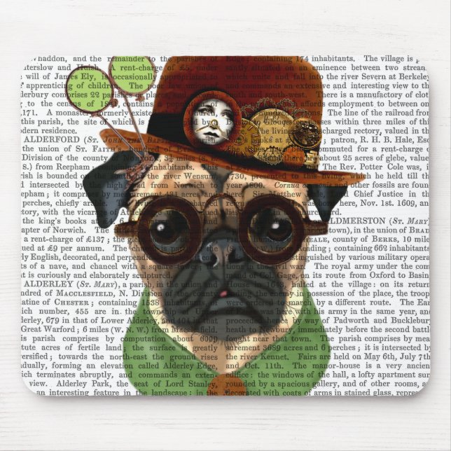 Mops mit Steampunk Bowler Hat Mousepad (Vorne)