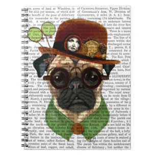 Mops mit Steampunk Bowler Hat Notizblock