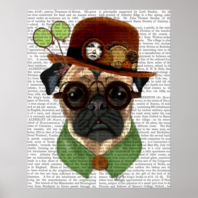 Mops mit Steampunk Bowler Hat Poster (Vorne)