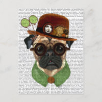Mops mit Steampunk Bowler Hat
