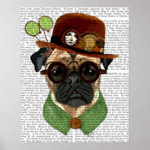 Mops mit Steampunk Melone Poster