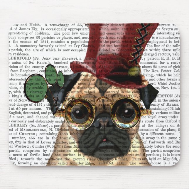 Mops mit Steampunk-Stilspitze Mousepad (Vorne)