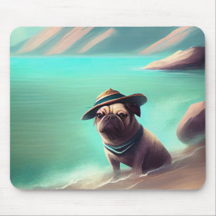 Mops mit Strandmalerei Mousepad