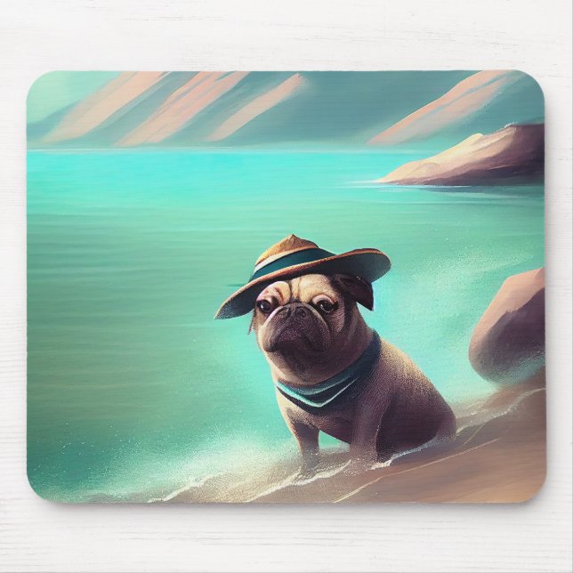 Mops mit Strandmalerei Mousepad (Vorne)