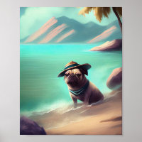 Mops mit Strandmalerei