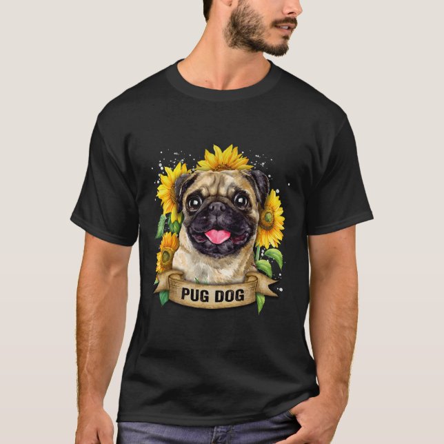 Mops mit Sun Blume Klassischer T - Shirt 757 (Vorderseite)