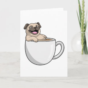 Mops mit Tasse Kaffee Karte