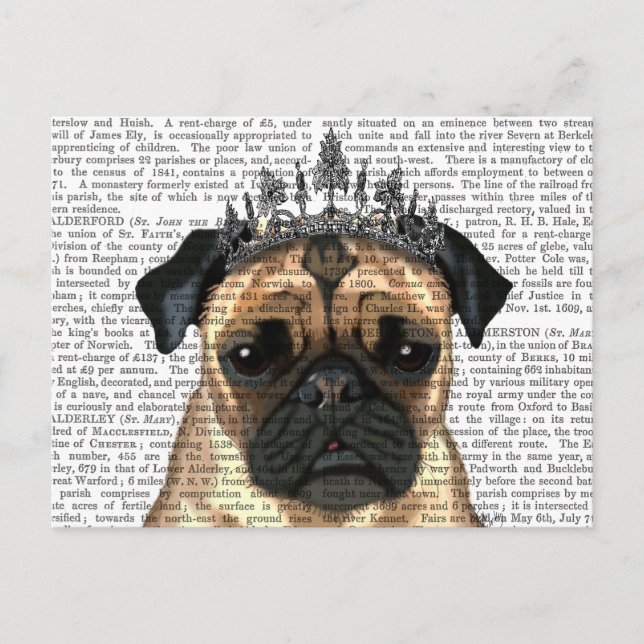 Mops mit Tiara Postkarte (Vorderseite)