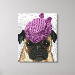 Mops mit vintage-lila Hut Leinwanddruck