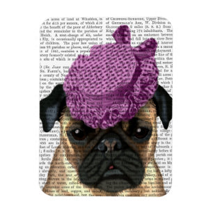 Mops mit Vintagem Lila Hut Magnet