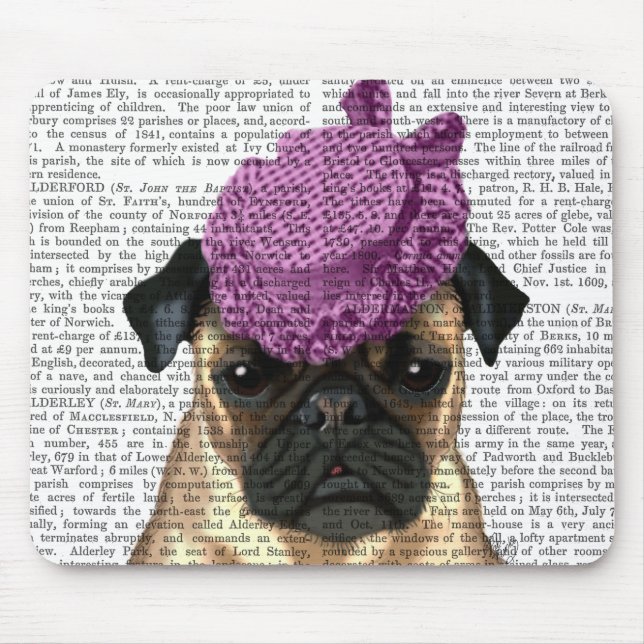 Mops mit Vintagem Lila Hut Mousepad (Vorne)