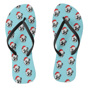 Mops mit Weihnachten Weihnachtsmannmütze Muster Flip Flops