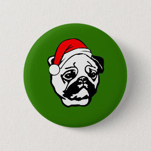 Mops mit Weihnachts-Weihnachtsmannmütze Button